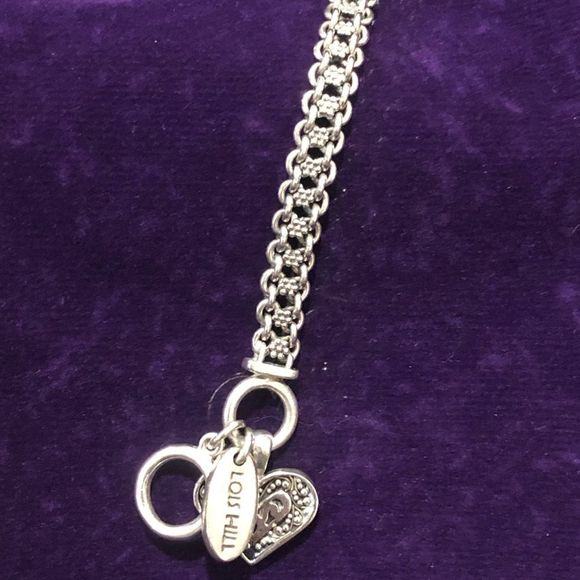 LOIS HILL Sterling Silver Woven Floral Accent Heart Charm Toggle Bracelet - Picture 7 of 17